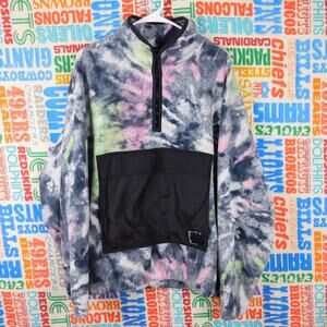 H&M Tie Dye Fleece Jacket Size L 1/4 Zip Pullover Relaxed Fit